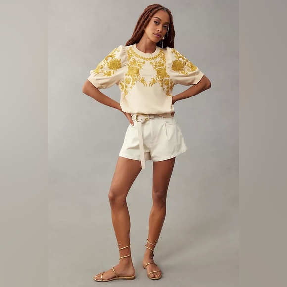 Anthropologie Embroidered Puff Sleeve Sweater XS - Picture 1 of 8